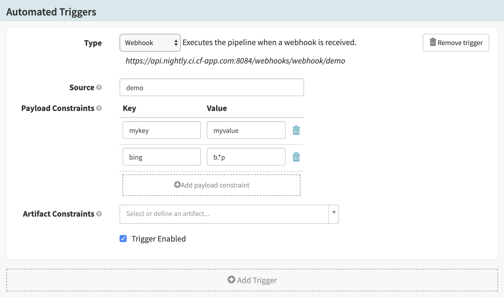 For clarity, the constraints are mykey = myvalue and bing = b.*p.