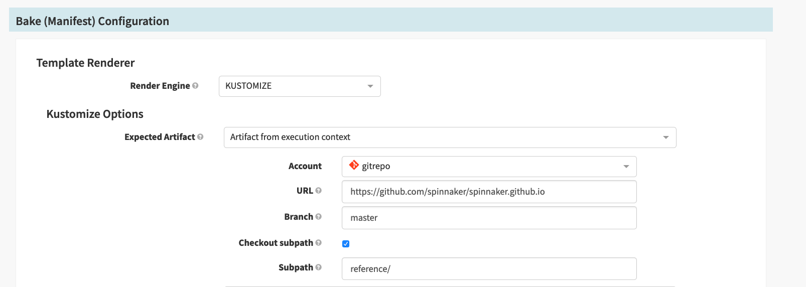 Configure a Bake (Manifest) stage to use a Git Repo artifact.
